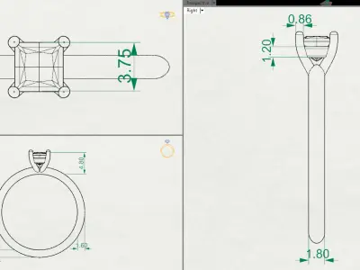 Princess cut diamond ring 3D print model