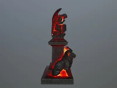 statue 4 with flames Low-poly 3D model