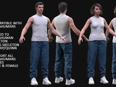 Sport Outfit 1 - Male - Female MH - UE5 Skeletons - Rigged Low-poly 3D model