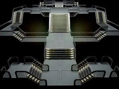 Modular Sci-Fi stairs and panel Low-poly 3D model