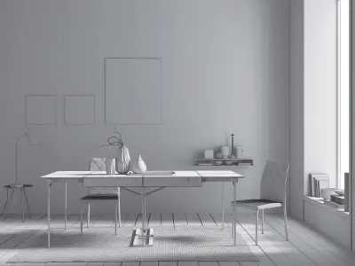 Grey Wall interior scene 3D model