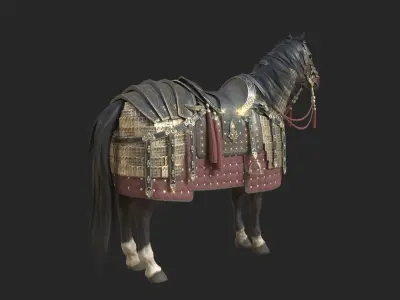 Ancient Chinese Armored Warhorse Mounted cavalry horse Low-poly 3D model