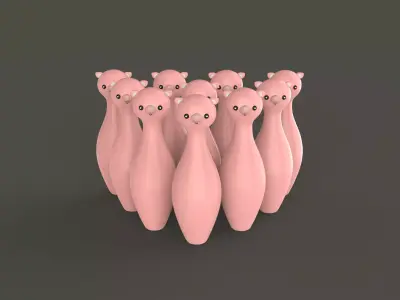 Cartoon Pig Bowling And Ball Bowling Low-poly 3D model
