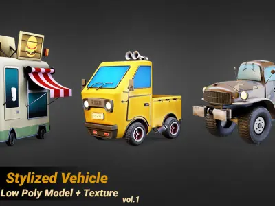 10 Stylized vehicles low poly 3d model and PBR textures Low-poly 3D model