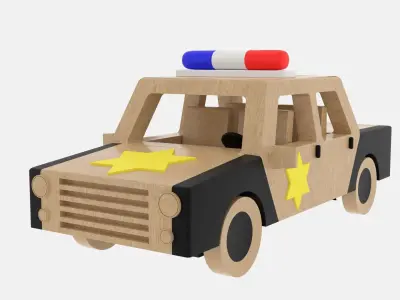 Wooden Police Car Low-poly 3D model