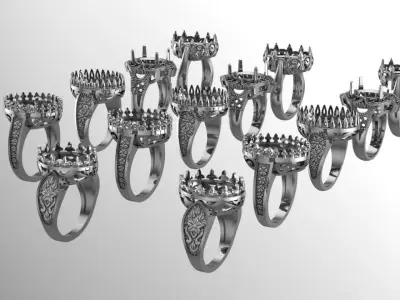 15 Silver ring pack in 5 pattern 3D print model