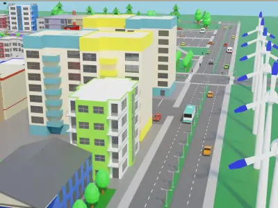 Cartoon City Low-poly 3D model buy
