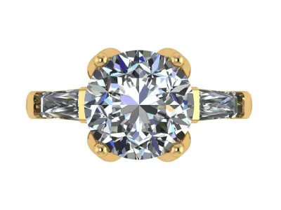 Round shape ring with baguette radiant stones on sides 3D print model