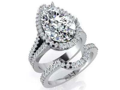 Pear Halo Split Shank Ring With Band 3563 3D print model