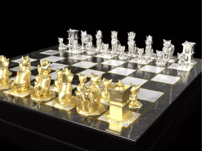 Cat Themed Chess Set Cute Feline Design 3D print model