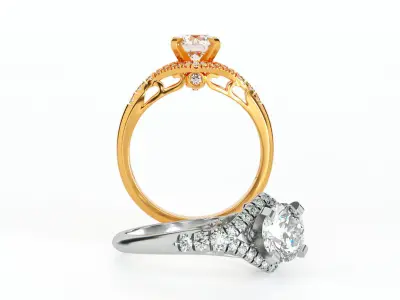 Engagement two tone ring with 1Ct round diamond 3D print model