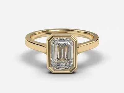 Emerald Diamond Bezel Setting Solitaire Diamond Ring 3D print model