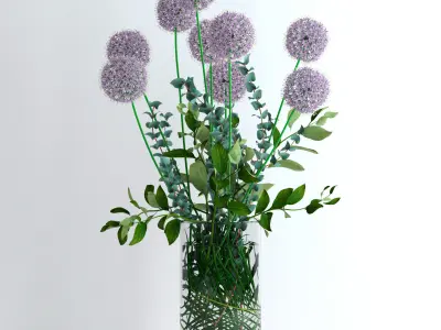 Alliums and Eucalyptus plus Tangerine branches and Palm leaf 3D model