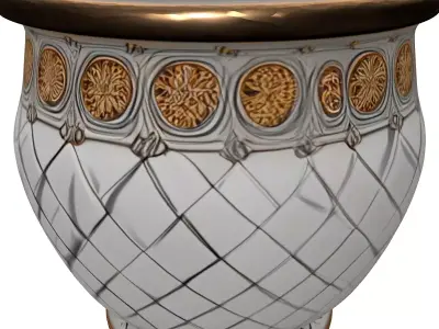 Ornate Ceramic Planter with Gold Details Low-poly 3D model