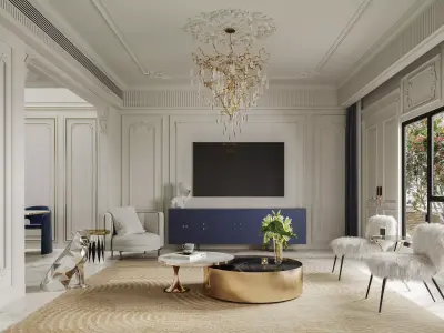 Luxury living and dining room interior 3D model