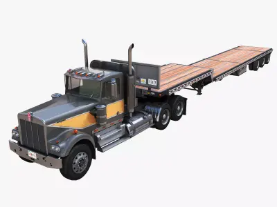 Kenworth W900A dropdeck 1980 Low-poly 3D model