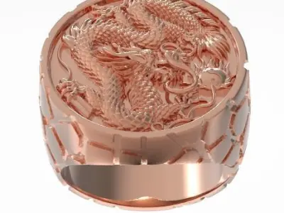 Dragon nudget signet ring 3D print model