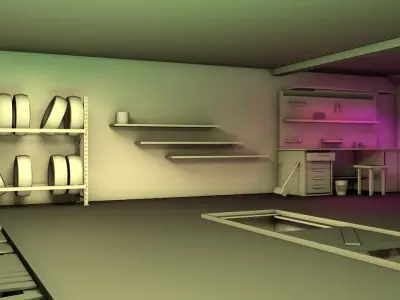 Garage room with bookshelves and shelves Low-poly 3D model