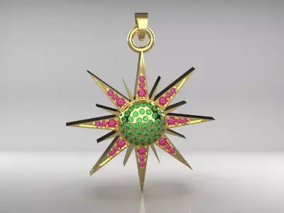 Luxury Pendant with Green tsavorite and Yellow Sapphire  3D print model