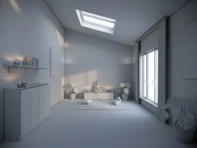 Meditation Room Interior Scene 3D model
