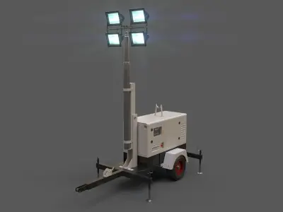 PBR Mobile Light Tower Generator A - Grey  Low-poly 3D model