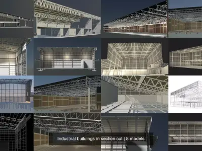 Industrial buildings in section cut set 01 3D Model Collection