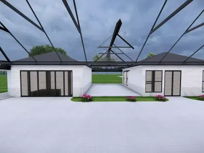 Modern Luxury Villa with Glass Atrium Roof House 3D Model 3D model