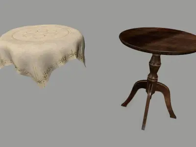 Table wooden with round top Low-poly 3D model