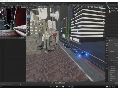 Cyber car and Cyber City landscape and scene Low-poly 3D model