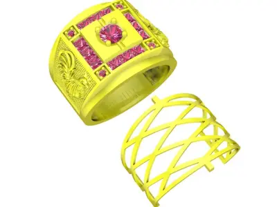 Luxury Square Cluster Diamond Ring for Men 4489 3D print model