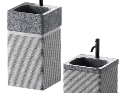 Stone Sink with Rectangular Standing Pedestal 2 color options 3D model
