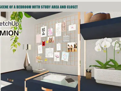 Interior scene of a Bedroom with study area and closet 3D model
