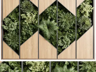 plants set partition in wooden frame - Vertical graden Low-poly 3D model