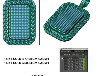 Luxury Iced-Out Cuban Border Dog Tag Pendant 3D print model