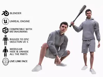 Man Sport Outfit - Modular - Rigged Low-poly 3D model