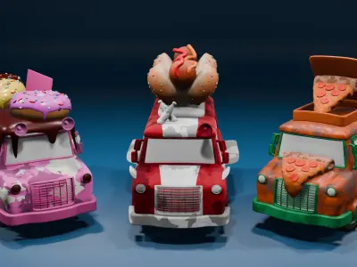 Food Trucks Low-poly 3D model