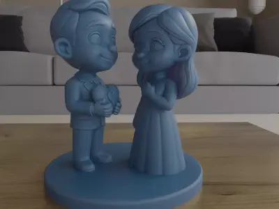 Cute Love Couple Figurine STL Chibi Romantic Statue 3D print model