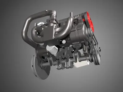 Four cylinder engine with animation 3D model