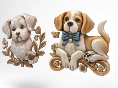 Dogs wall decoration Low-poly 3D model