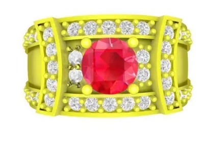 Luxury Men Ring with Center Gemstone and Diamond Accents  4827 3D print model