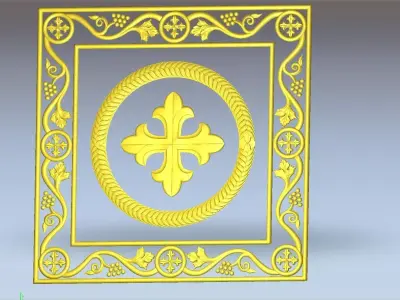 Cross altar panel marble or wood for church 3D model