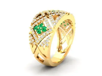 Womens Luxury Square Gemstone Diamond Gold Ring 3D Model   517 3D print model