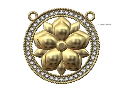 Oriental flower diamond circle pendant 3D print model