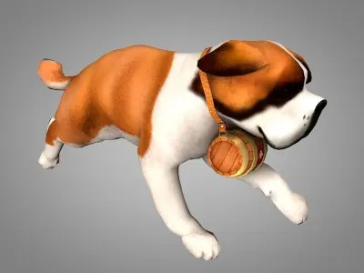 Senbernar st bernard dog holding barrel 3D model
