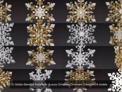 Golden Baroque Snowflake - Luxury Christmas Ornament Collection 3D Model Pack