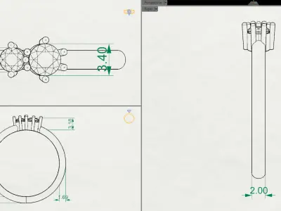 Two stones engagement ring 3D print model