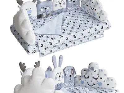 baby kid mattress with toys 3d model Low-poly 3D model