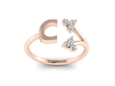 Jewelry Alphabet Ring C with Diamonds  3D print model