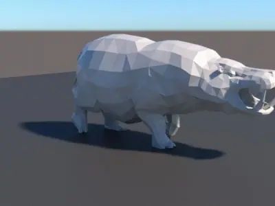 lowpoly hipopotamus polygonal pig 3D model