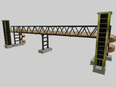 Steel Pedestrian Bridge-Elevator-Spiral Stair-Truss Type-19 3D model